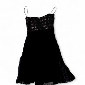 Badgley Mischka Beaded Pleated Sequins Black